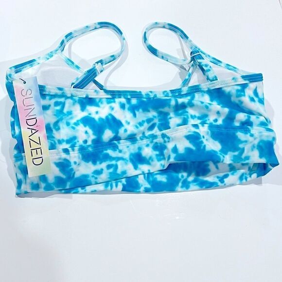 SUNDAZED Gianna Tie-Dyed Mid-Line Bikini Top, swimsuit swimwear size M New teal - Picture 6 of 9
